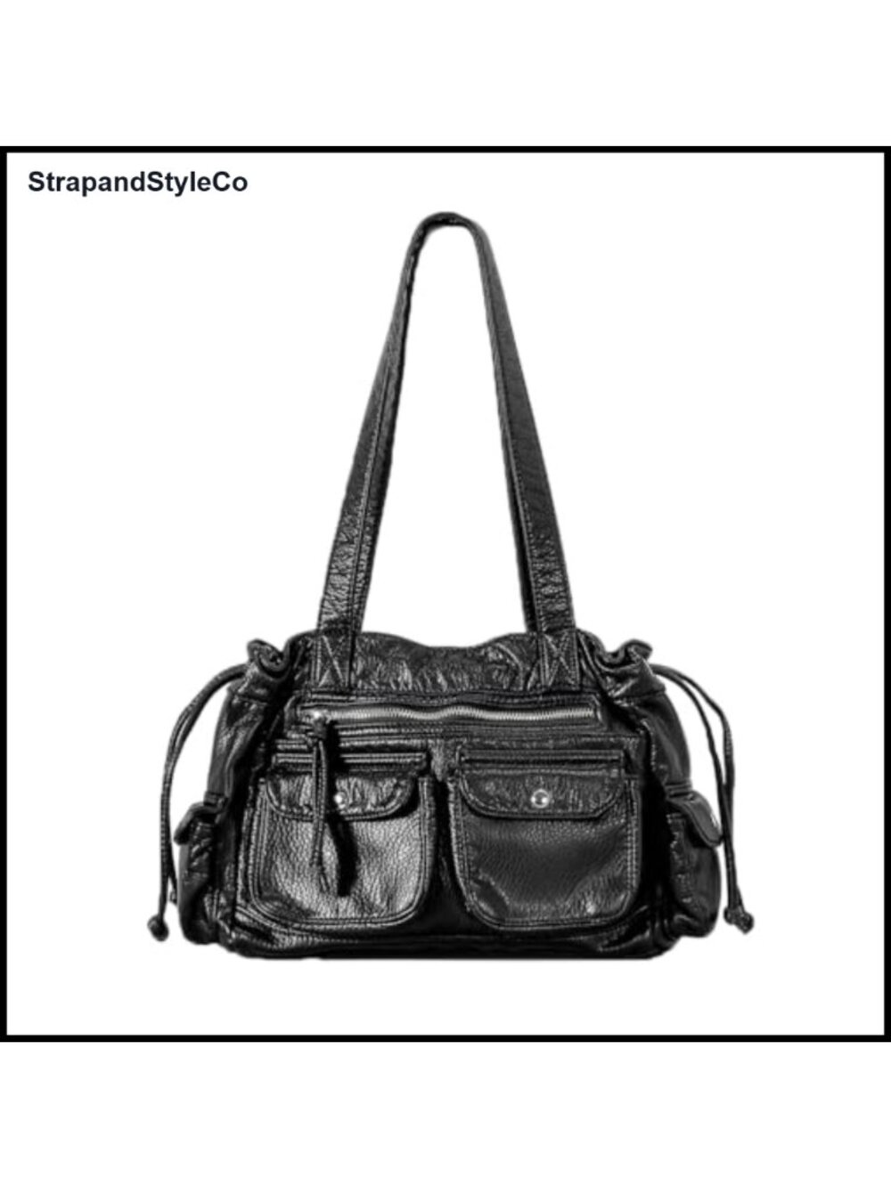 PU Leather Drawstring Motorcycle Shoulder Bag Large Capacity Tote